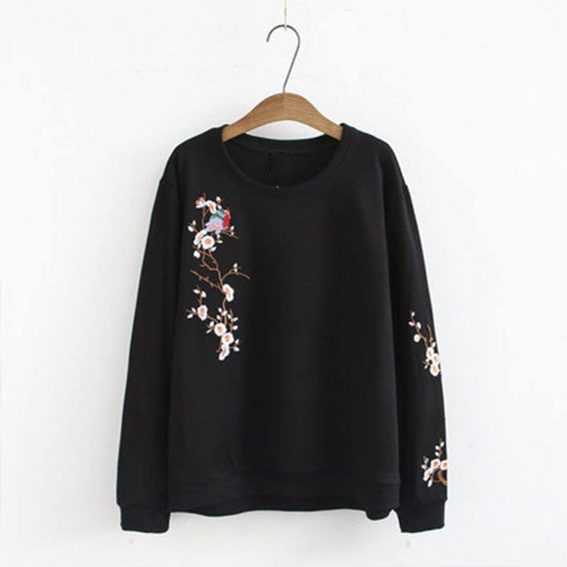 Tidligt Efterår Broderi Løs Casual Sweatshirt