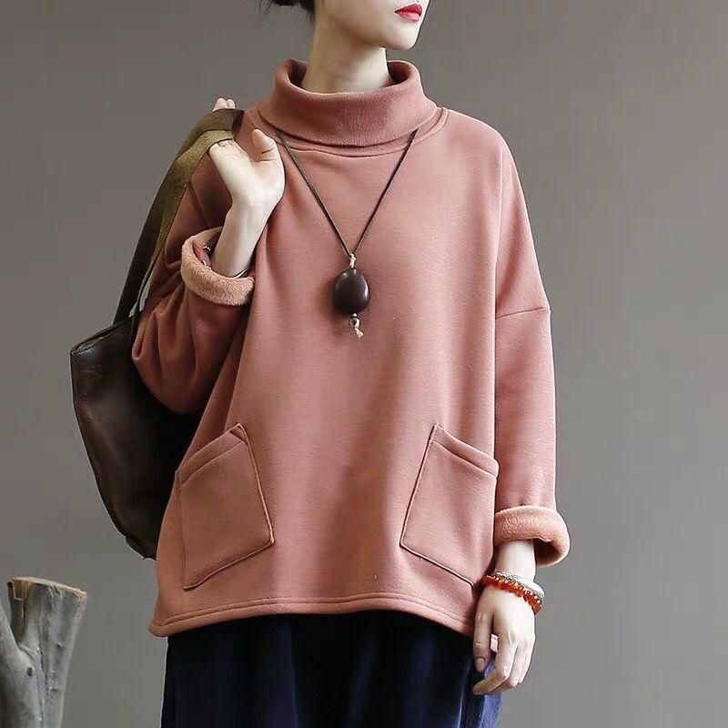 Vinter Folk Style Loose Velvet Sweatshirt