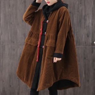 Autumn Winter Retro Plus Size Corduroy Hoodie Coat