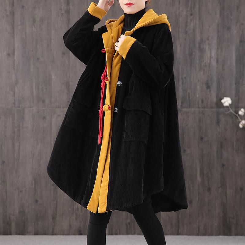 Autumn Winter Retro Plus Size Corduroy Hoodie Coat