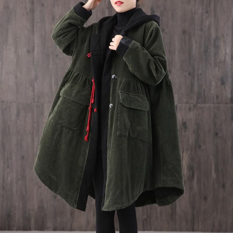 Autumn Winter Retro Plus Size Corduroy Hoodie Coat