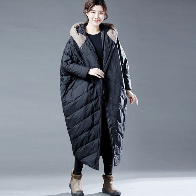 Batwing Sleeve Vinter Hooded Down Coat