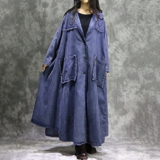 Casual Løs Denim Stor Størrelse Ragged Windbreak Coat