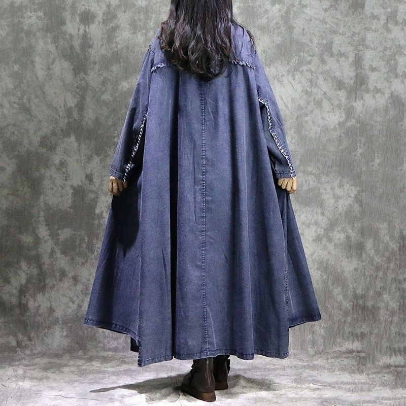 Casual Løs Denim Stor Størrelse Ragged Windbreak Coat