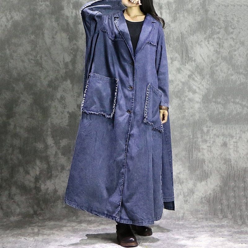 Casual Løs Denim Stor Størrelse Ragged Windbreak Coat