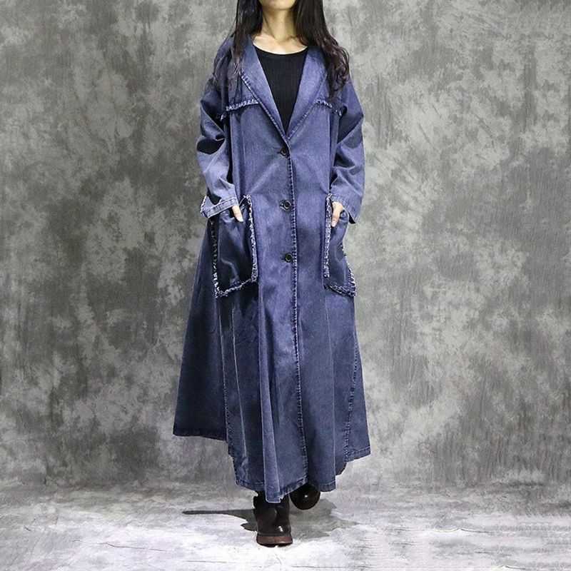 Casual Løs Denim Stor Størrelse Ragged Windbreak Coat