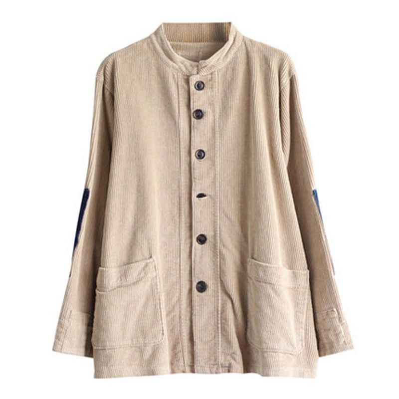 Cordduroy Patchwork Stand Collar Coat