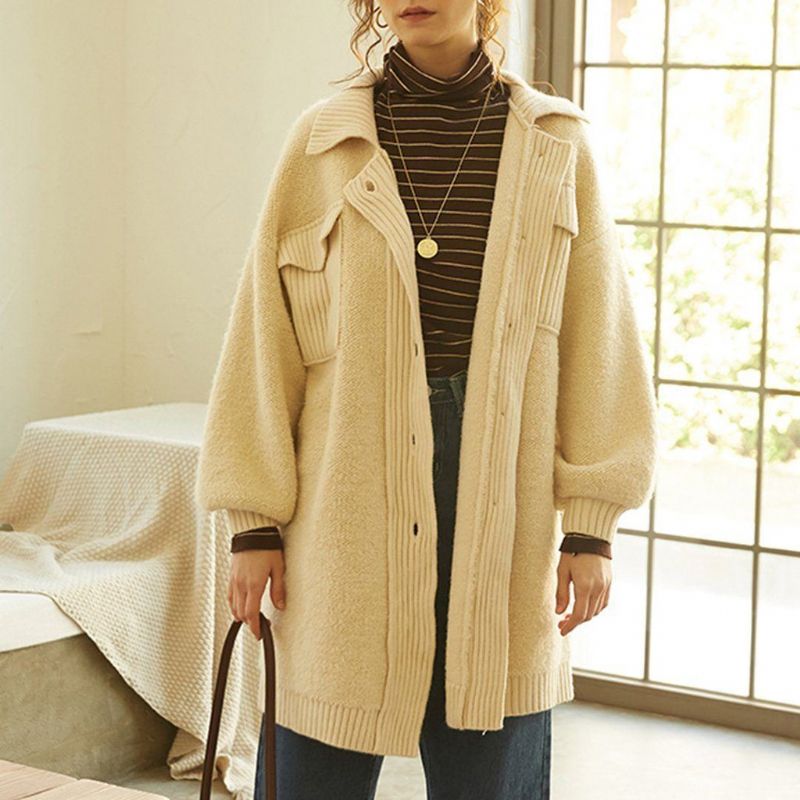 Dame Fleece Strikket Stitching Lazy Coat