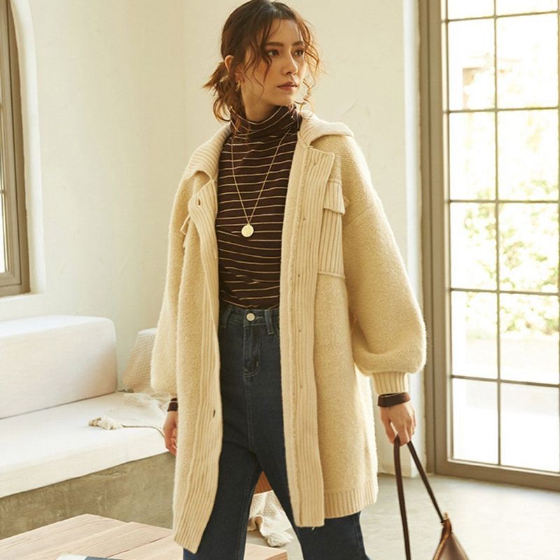 Dame Fleece Strikket Stitching Lazy Coat