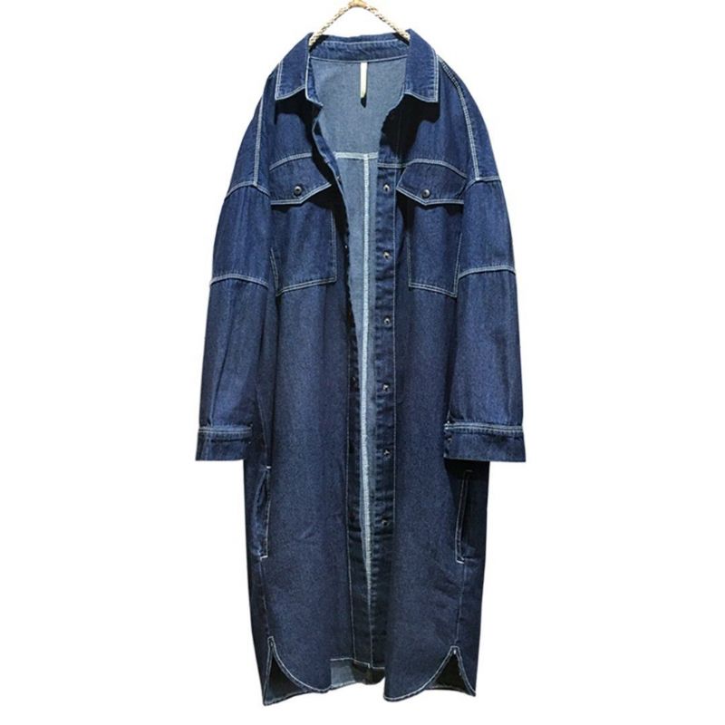 Denim Solid Singal Breated Løs Damefrakke