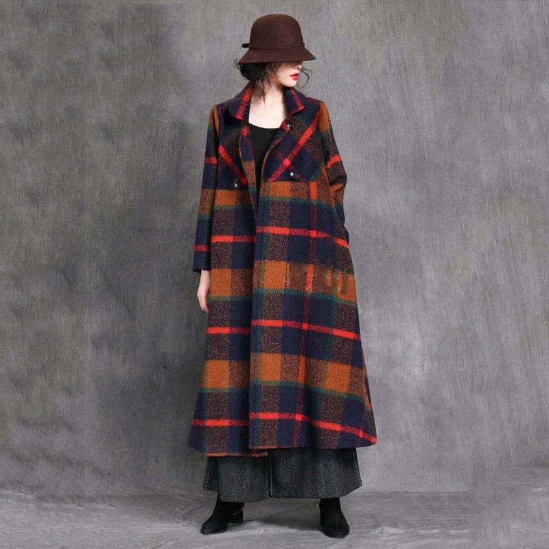 Efterår Vinter Vintage Plaid Dame Windbreaker Coat