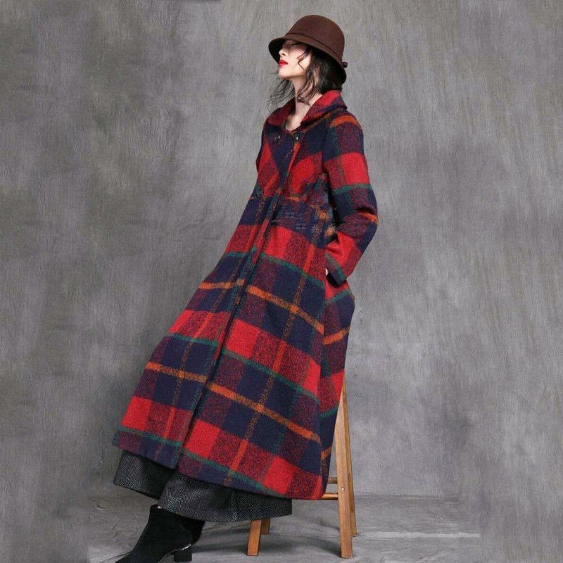 Efterår Vinter Vintage Plaid Dame Windbreaker Coat