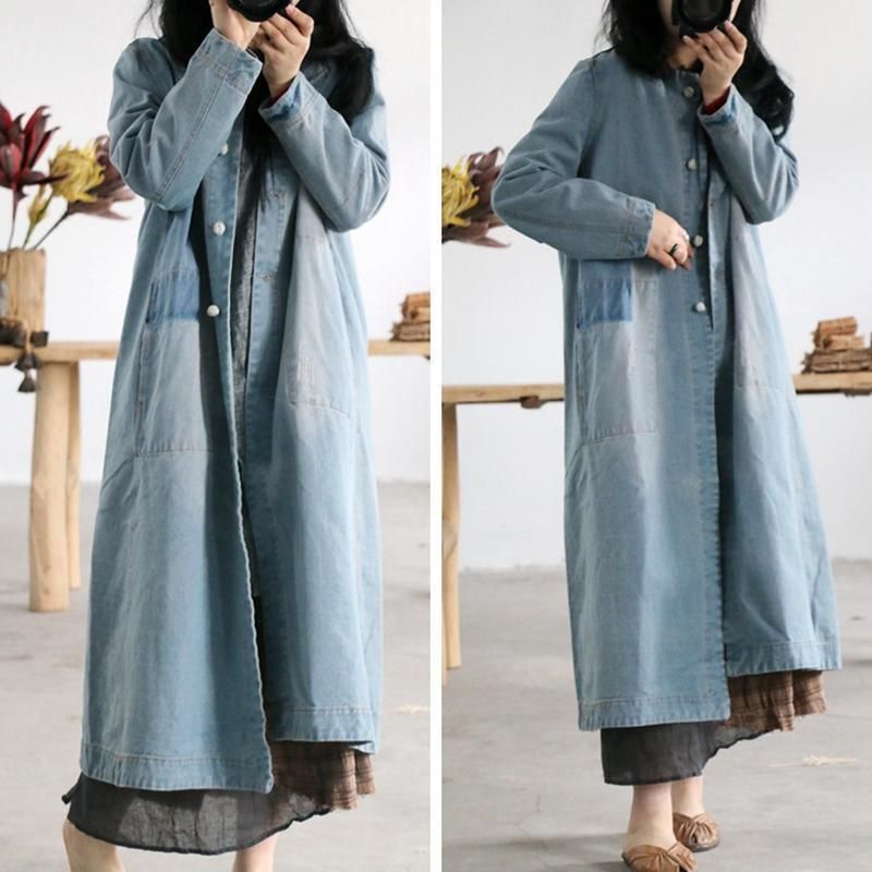 Forårs Litterært Flosset Løs Trench Coat