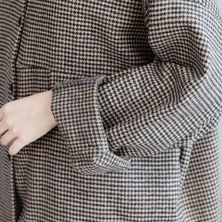 Kaffe Plaid Tyk Løs Lapel Coat