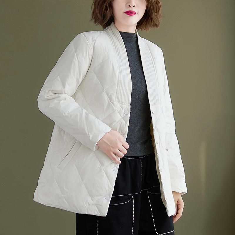 Kvinder Vinter Løs V-hals Single Breasted Cotton Coat