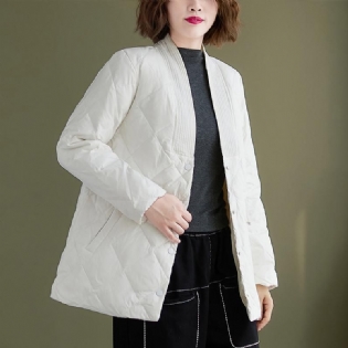 Kvinder Vinter Løs V-hals Single Breasted Cotton Coat