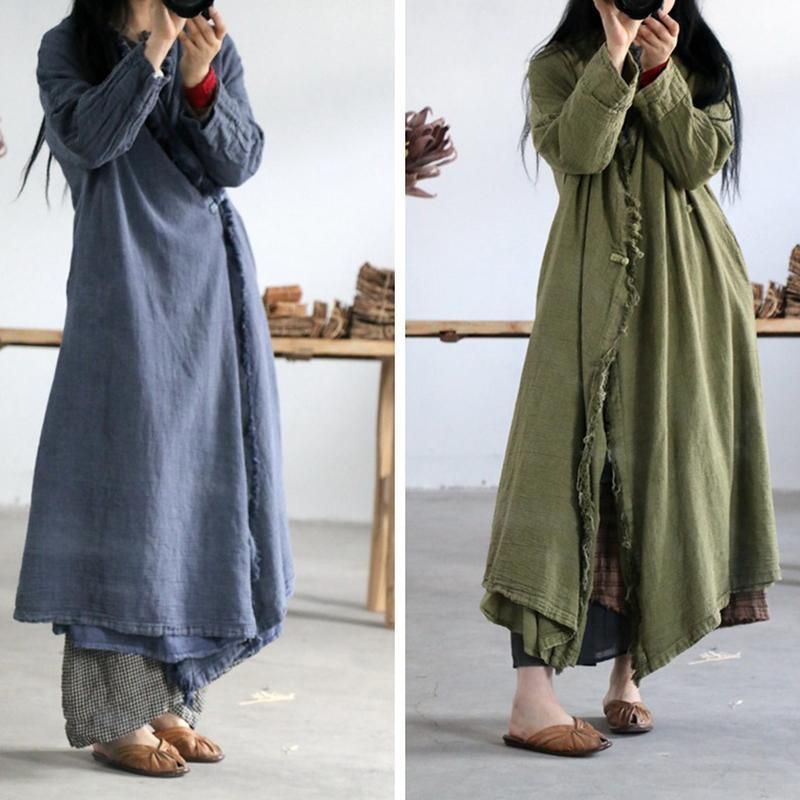 Linned Uregelmæssig Ensfarvet Trench Coat