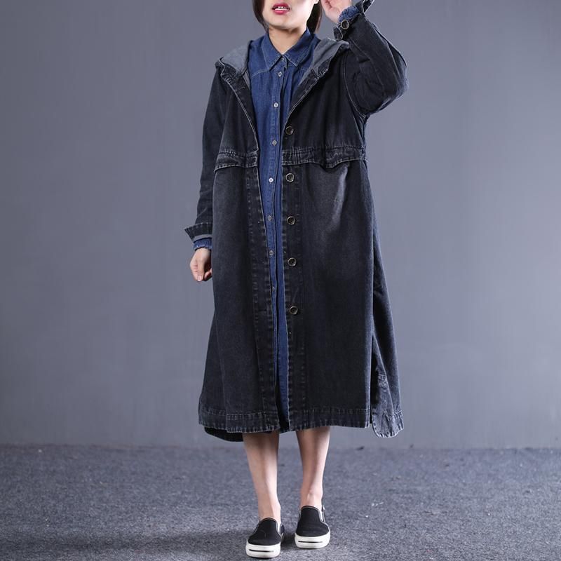 Løs Casual Hooded Single-breasted Denim Coat