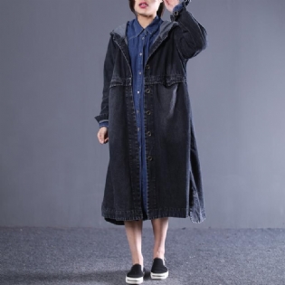 Løs Casual Hooded Single-breasted Denim Coat