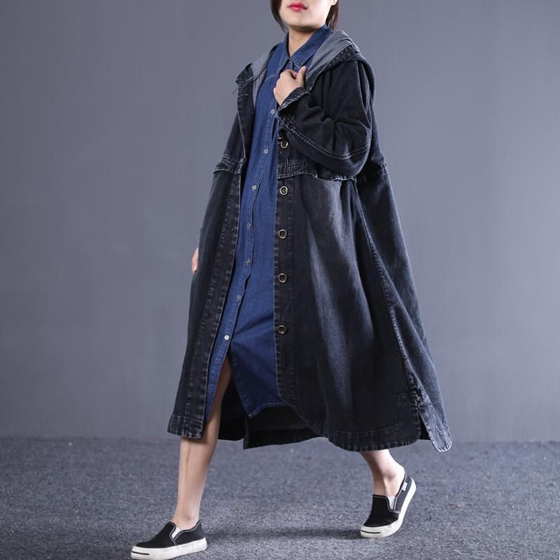 Løs Casual Hooded Single-breasted Denim Coat