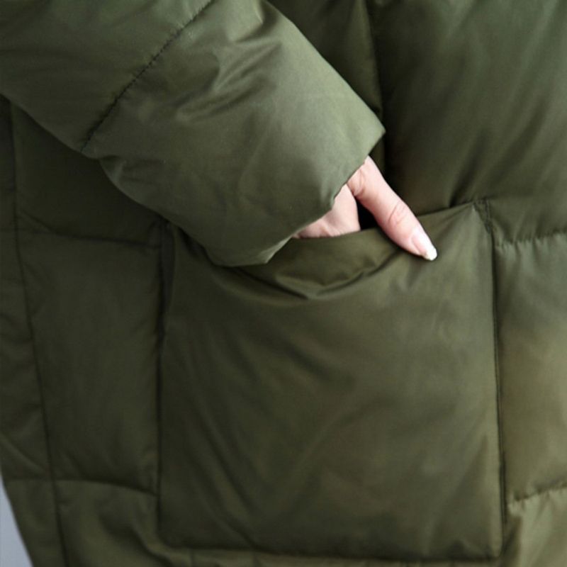 Løs Casual Solid Army Green Down Vinter Tyk Frakke