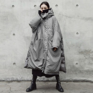 Oversize Løs Solid Quiltet Slid Hooded Coat