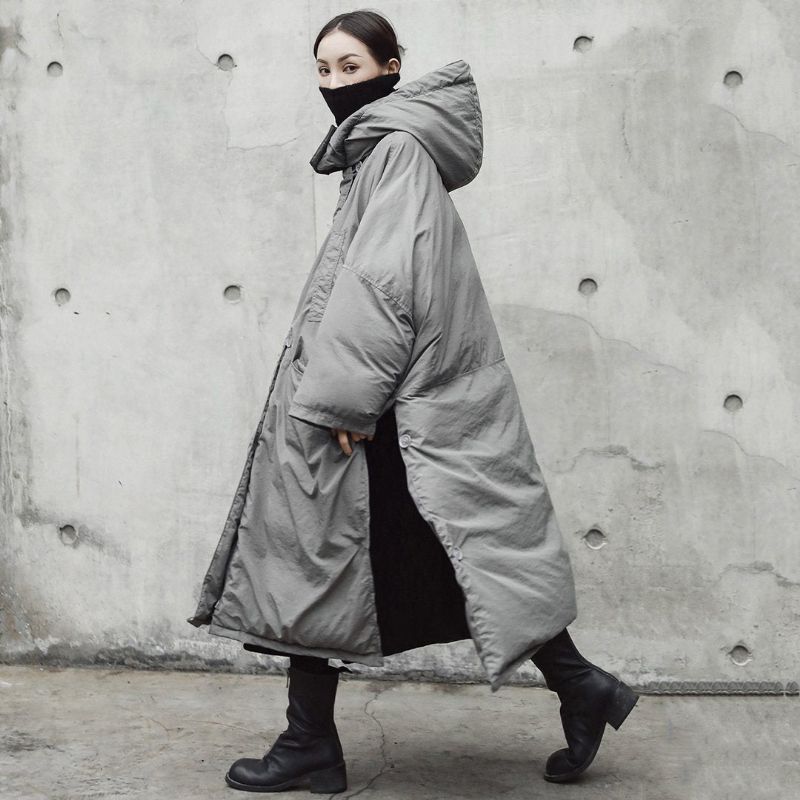 Oversize Løs Solid Quiltet Slid Hooded Coat