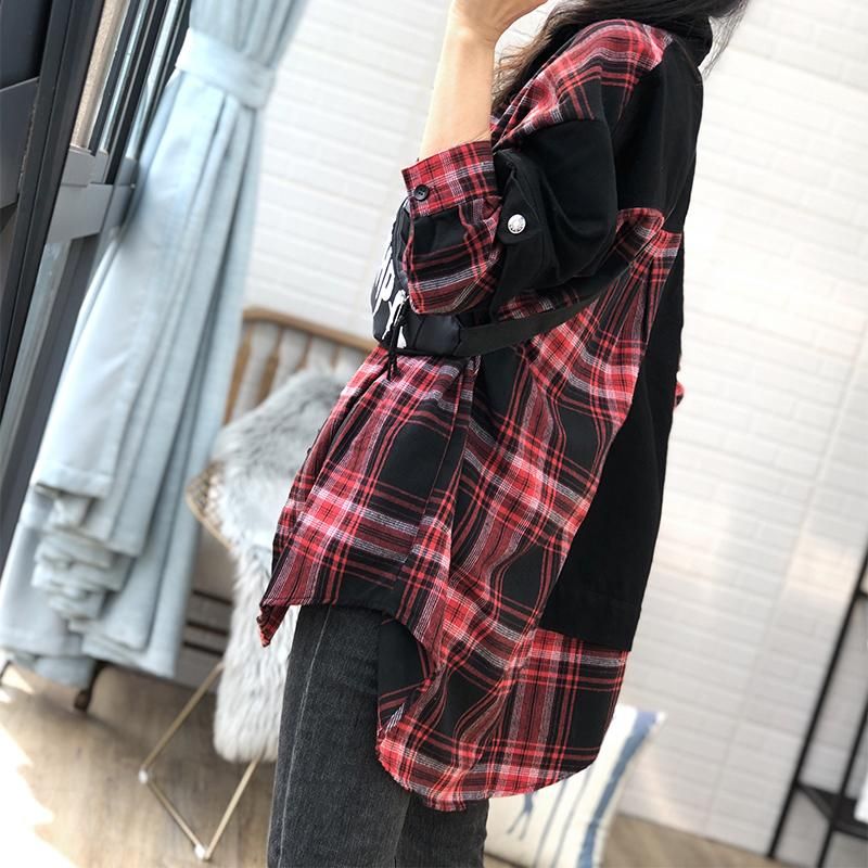 Plus Size Forår Efterår Plaid Løs Bomuld Denim Coat