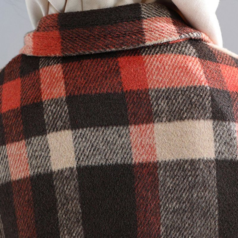 Plus Size Plaid Hætte Efterårsfrakke