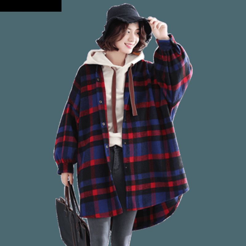 Plus Size Plaid Hætte Efterårsfrakke