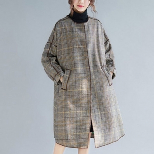 Plus Size Plaid Turn Down Collar Windbreaker Coat