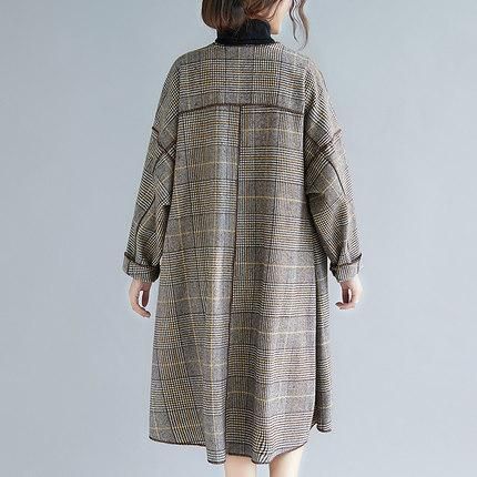 Plus Size Plaid Turn Down Collar Windbreaker Coat