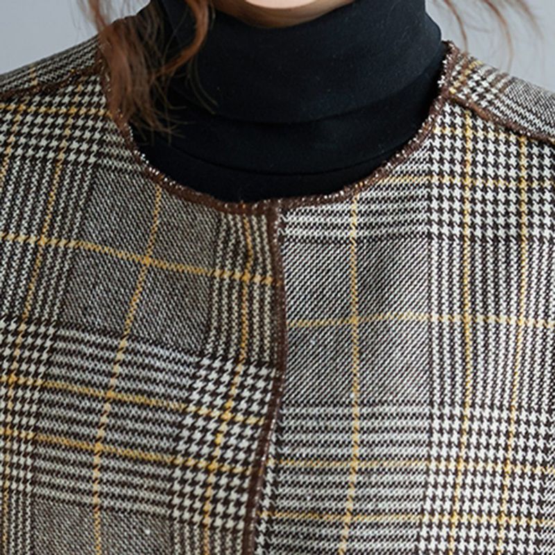 Plus Size Plaid Turn Down Collar Windbreaker Coat