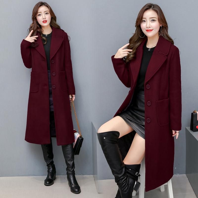 Plus Size V-hals Elegant Woolen Coat