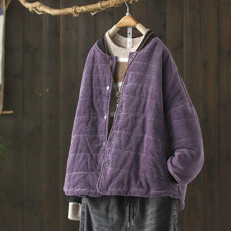 Retro Corduroy Quiltet Jakke Autumn Winter Casual Coat