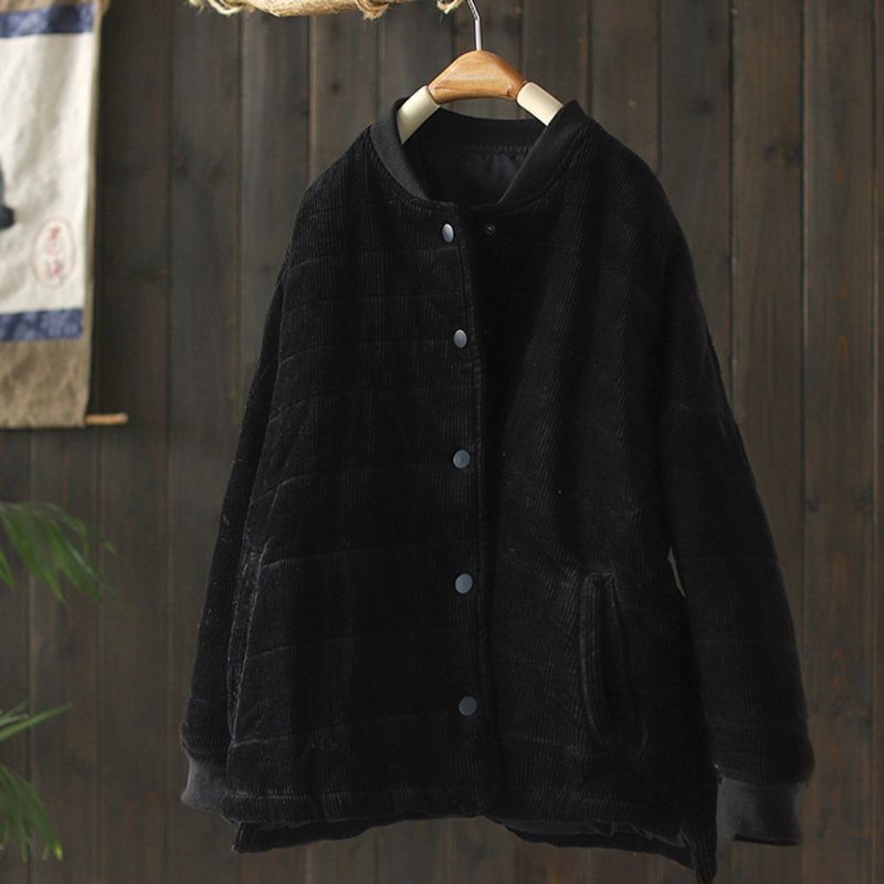 Retro Corduroy Quiltet Jakke Autumn Winter Casual Coat