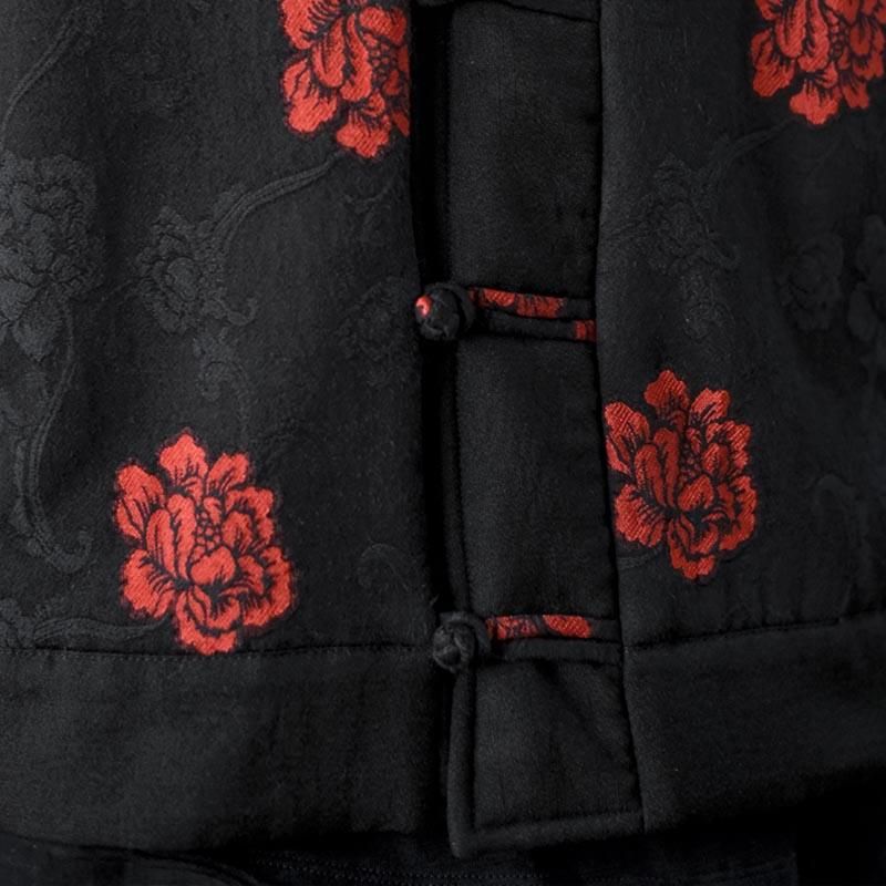 Retro Floral Bomuld Linned Quiltet Løs Frakke