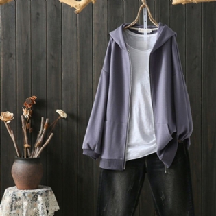 Solid Hooded Plus Size Frakke