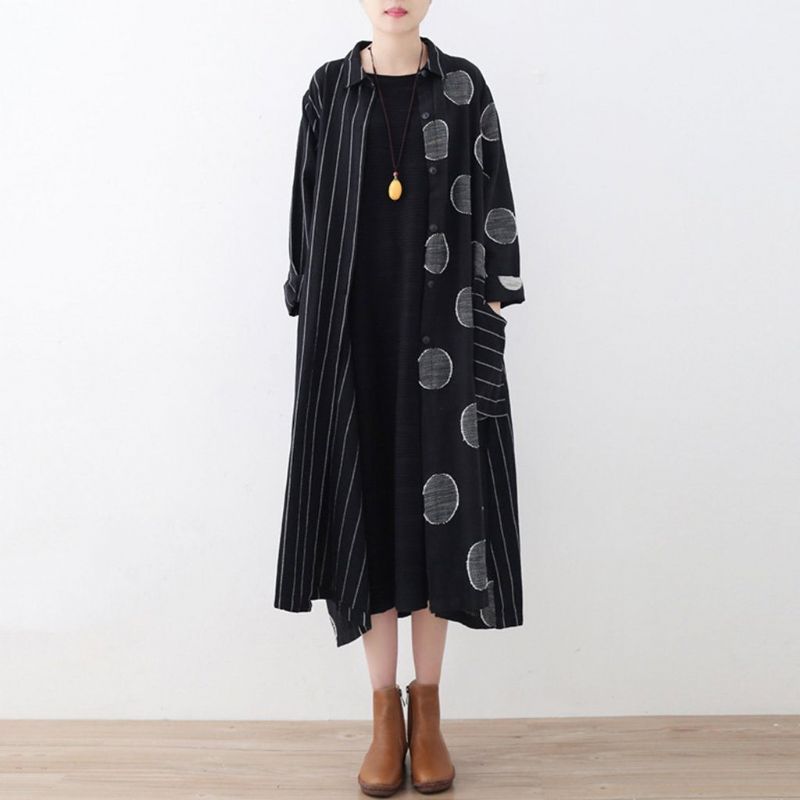 Striber Polka Dots Paneled Autumn Coat