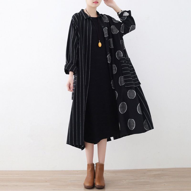 Striber Polka Dots Paneled Autumn Coat