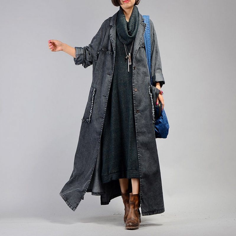 Uregelmæssig Denim Lang Trench Coat