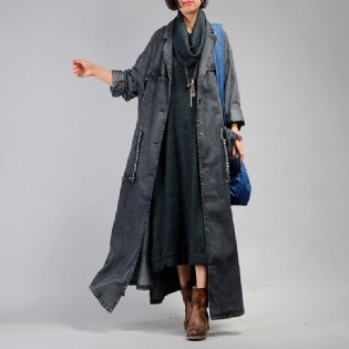 Uregelmæssig Denim Lang Trench Coat