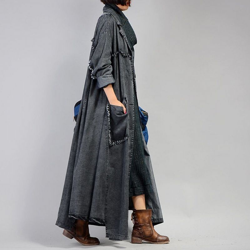 Uregelmæssig Denim Lang Trench Coat