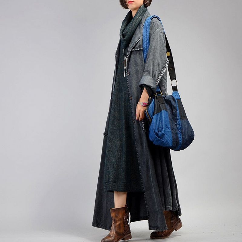 Uregelmæssig Denim Lang Trench Coat