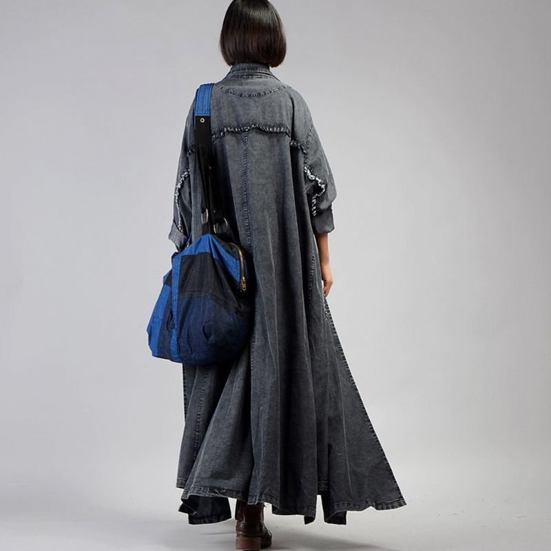 Uregelmæssig Denim Lang Trench Coat