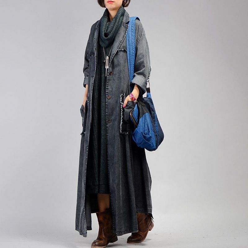 Uregelmæssig Denim Lang Trench Coat