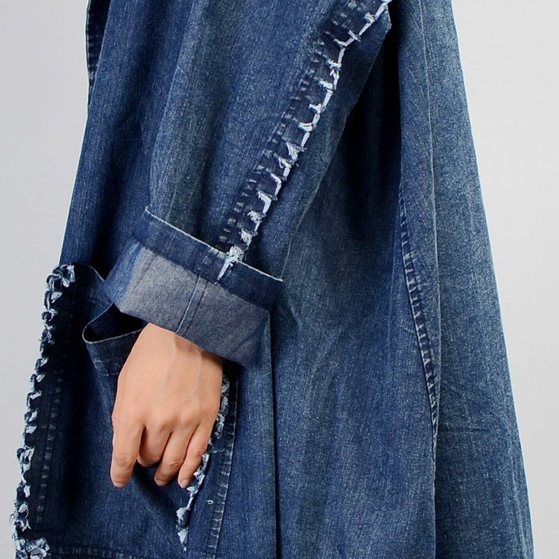 Uregelmæssig Denim Lang Trench Coat