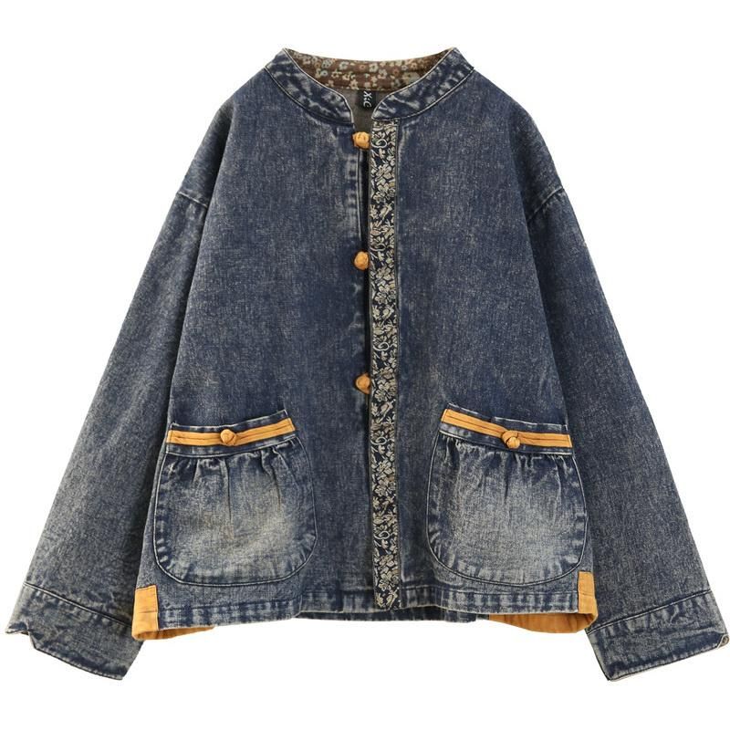 Vinter Forår Retro Floral Bomuld Denim Coat