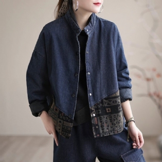 Vinter Retro Løs Tyk Splejsning Quiltet Denim Coat