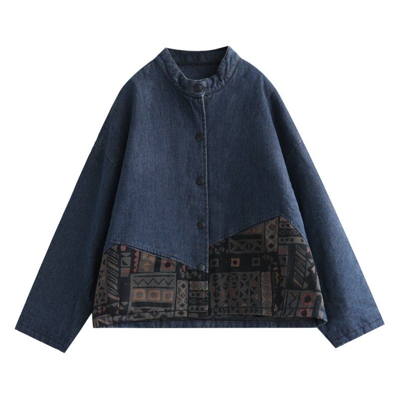 Vinter Retro Løs Tyk Splejsning Quiltet Denim Coat